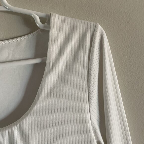 Offline By Aerie Women L White Ribbed Real Me Super Cropped Long Sleeve Bra Top - Picture 4 of 9